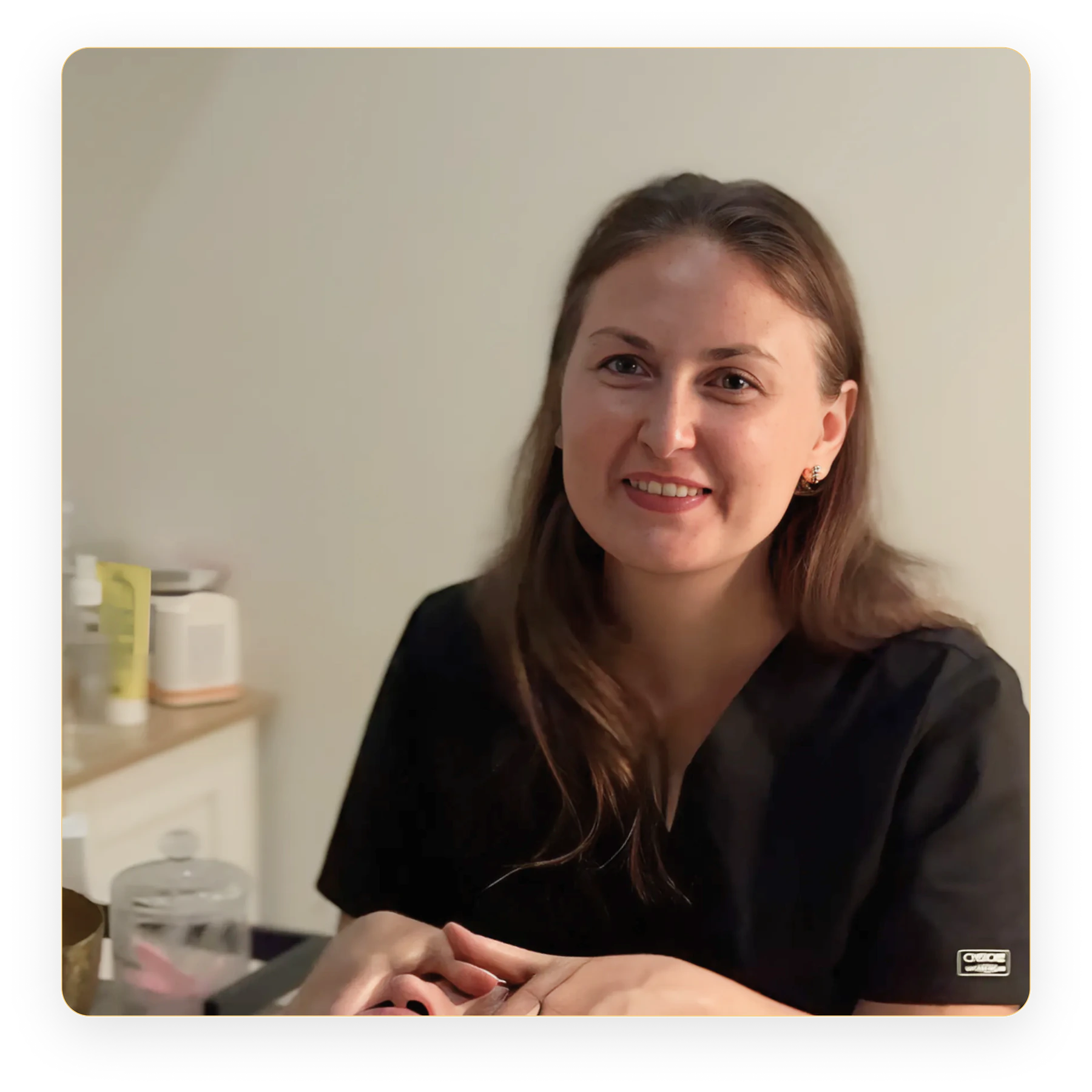 Olga, the first Face Bliss student, working with a client
